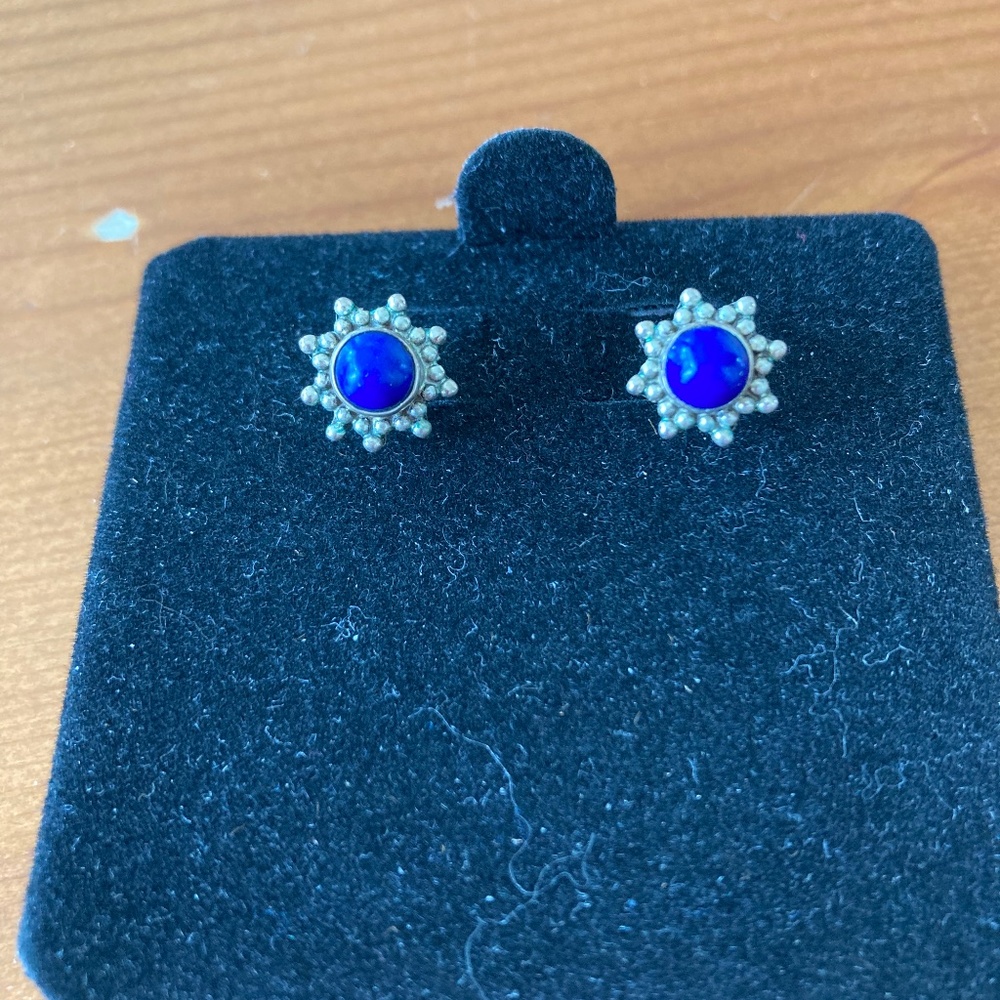 Cobalt and silver stud earrings